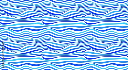 Vector abstract seamless pattern. Wave lines in blue tones on white background