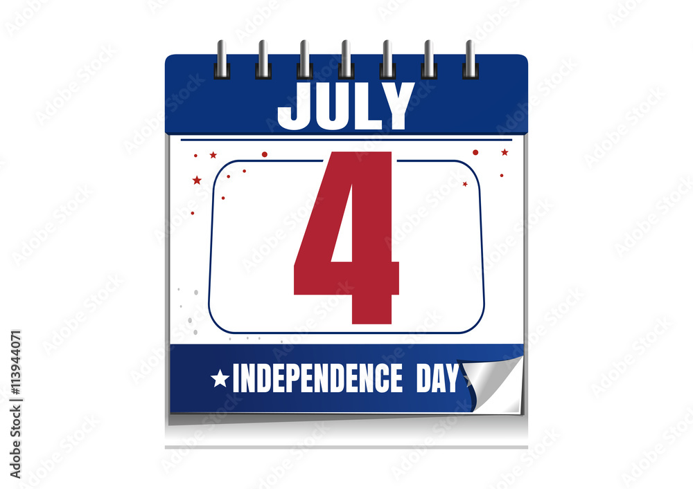 Independence Day calendar. 4 July. Independence Day date in the