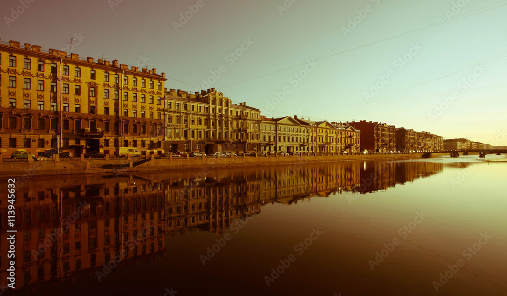 City of Petersburg, reflection in the canal water, Fontanka river