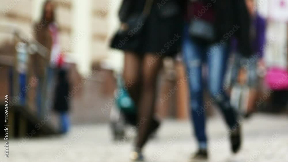 Slow motion. European city with beautiful female legs . Slow motion. European city with beautiful female legs .
