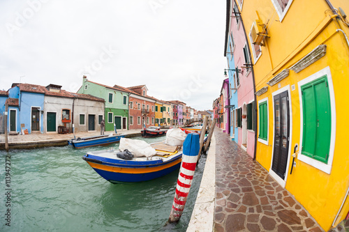 wide view on colorful houses from the Burano island, Venice