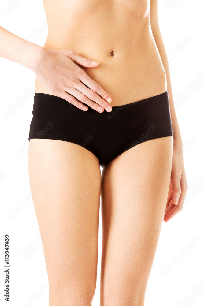 Stomachache, touching with hand, isolated, white background Stomachache, touching with hand, isolated, white background