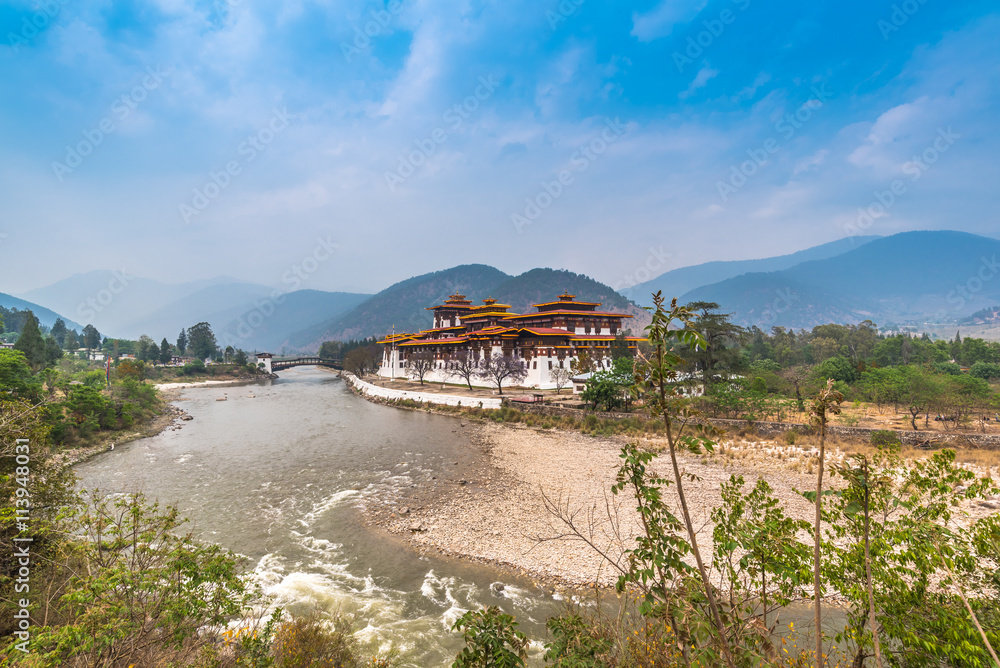 Fototapeta premium The temple of Bhutan in nature landscape.