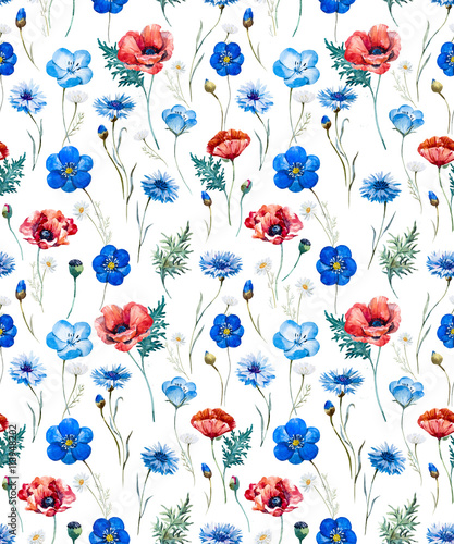 Watercolor wild flowers pattern