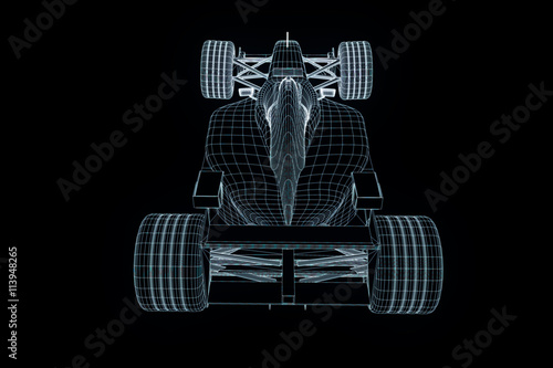Racing Car Hologram Wireframe. Nice 3D Rendering

