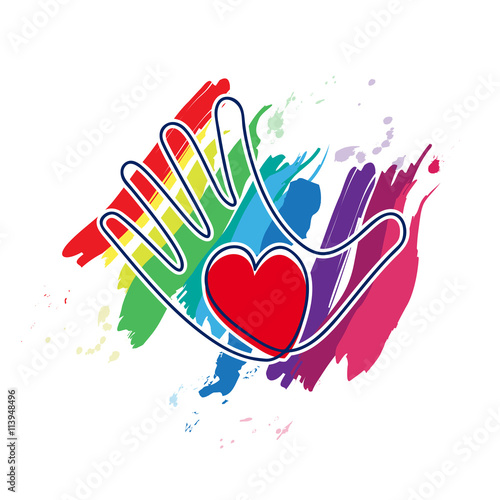 Vector hand and heart, peace concept
