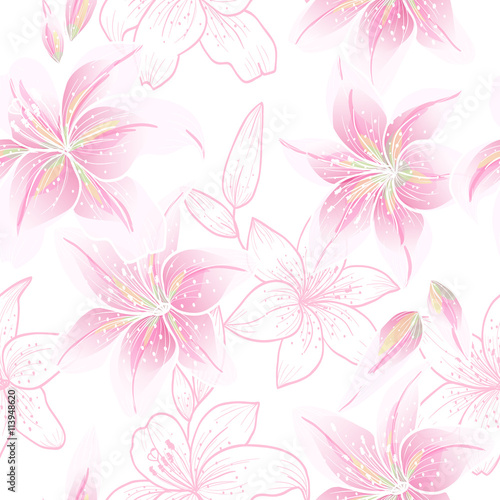 Lily on a white background.Vector seamless pattern 