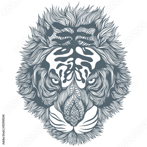 Fototapeta Naklejka Na Ścianę i Meble -  Hand Drawn Black Abstract Tiger Head. Vector Illustration