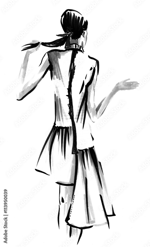 Fashion girl in sketch-style. illustration.