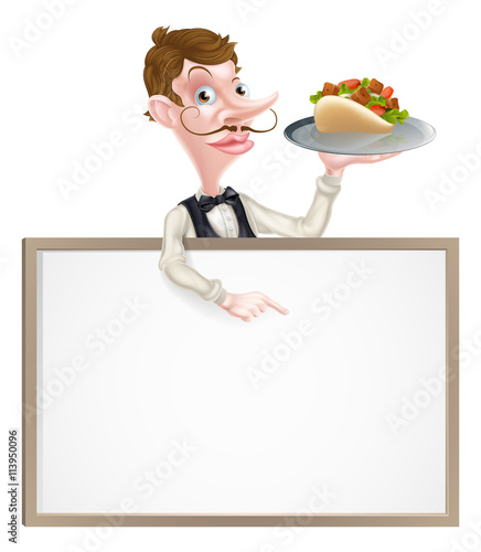 Cartoon Kebab Waiter Sign
