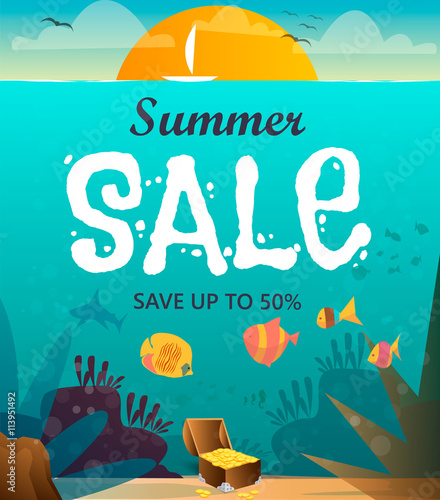 Summer Sale banner. Vintage design. Vector illustration. photo