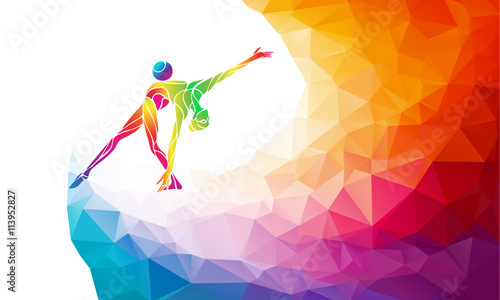 Gymnastics girl with ball in trendy abstract colorful polygon style