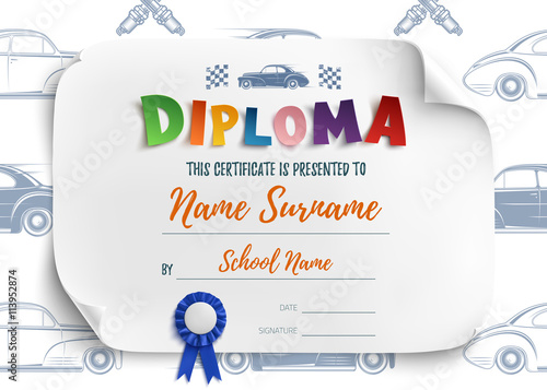 Diploma template with racing cars.