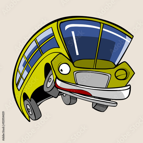 cartoon character cheerful yellow bus jump