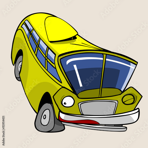 cartoon character cheerful yellow bus jumped