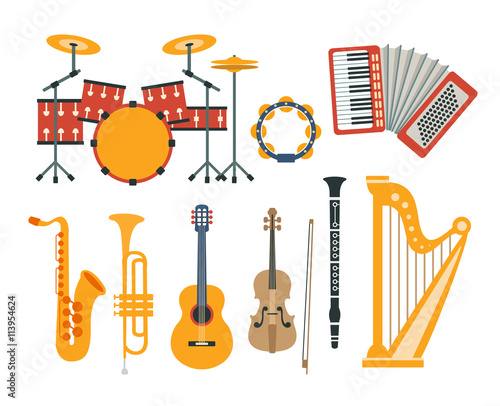 Music Instruments Realistic Drawings Collection