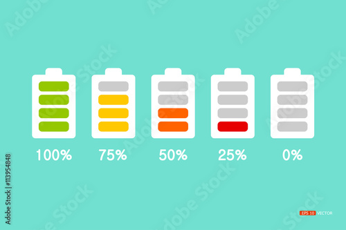 infographic shows the state of energy in the battery. Divided into five age range used by the display as a percentage., vector eps 10