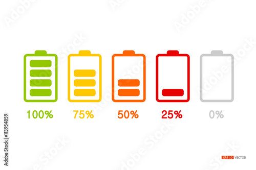 infographic shows the state of energy in the battery. Divided into five age range used by the display as a percentage., vector eps 10