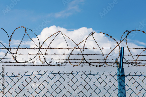 Barbed wire fence protecting restricted area