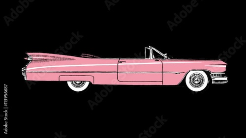 Authentic Elvis 1959 Pink Cadillac Convertible. Motion graphic animated looped footage with alpha channel. Includes swaying car body and separately swaying wheels. photo