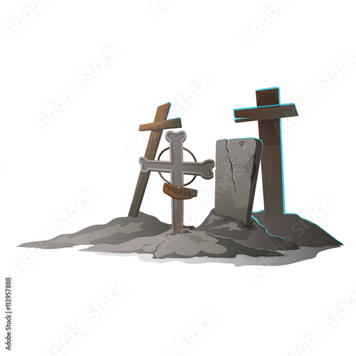 Graves with crosses on a white background