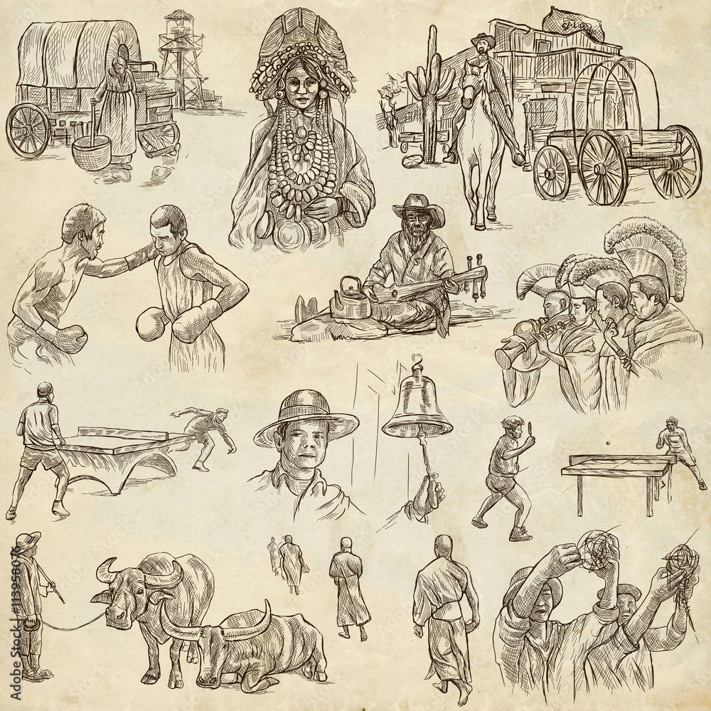 An hand drawn pack, collection - set of people
