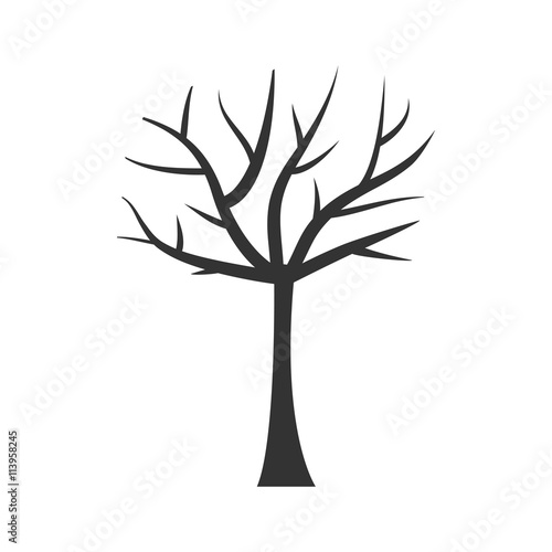 Tree trunk silhouette. Tree branch. Plant clip art.  Isolated. White background. Flat design.