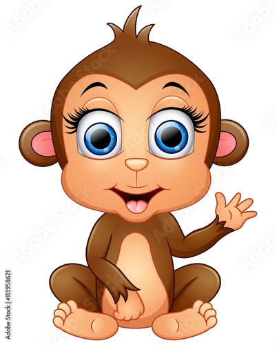 Photography Happy monkey cartoon waving hand