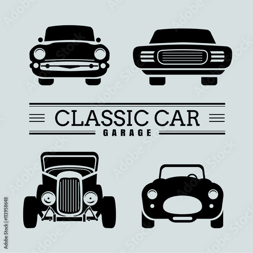 Set classic car front view icon vector illustrations