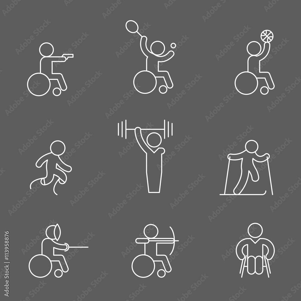 Paralympic disabled outline pictogram icons Paralympic disabled outline pictogram icons