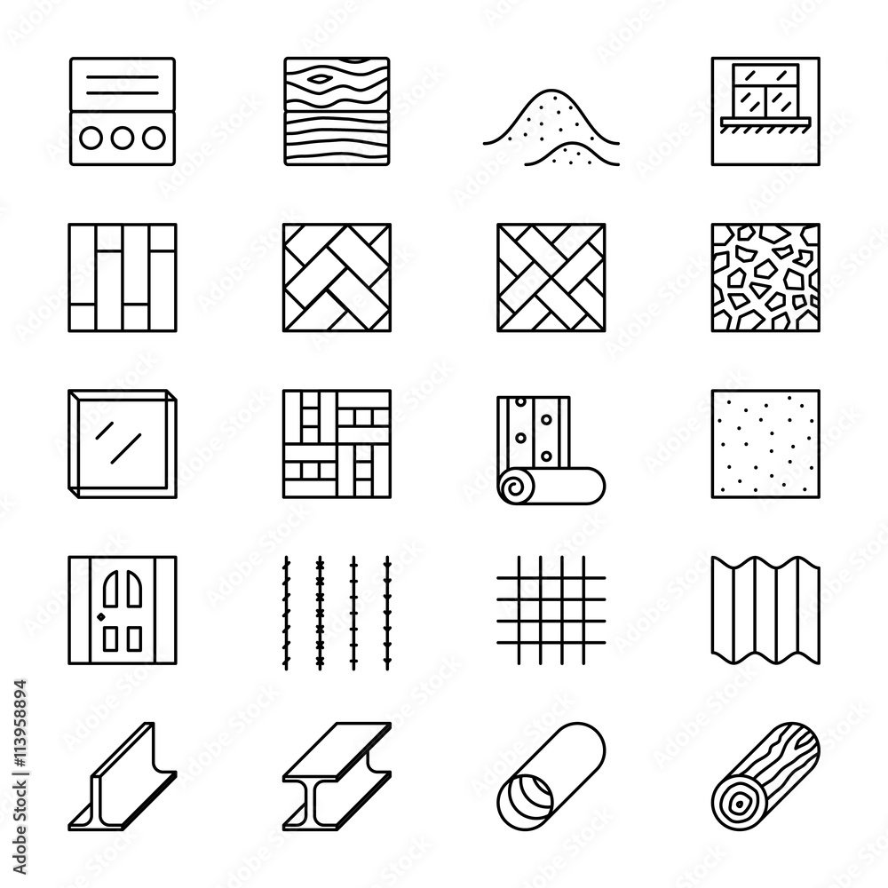 Building materials line vector icons - obrazy, fototapety, plakaty 
