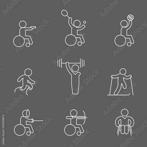 Paralympic disabled outline pictogram icons