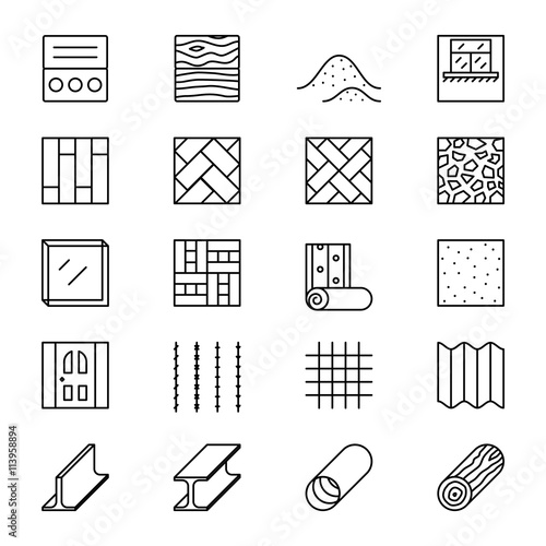 Building materials line vector icons