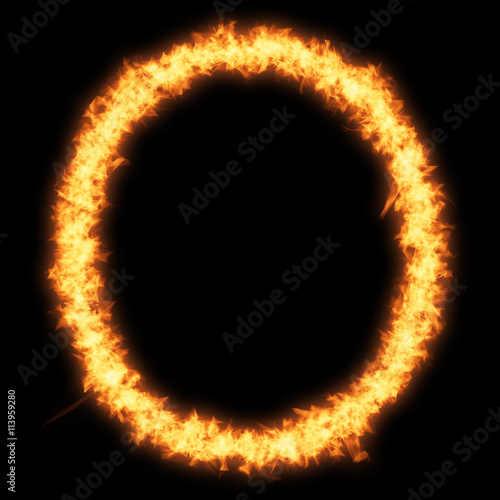 Capital letter O with fire on black background- Helvetica font based