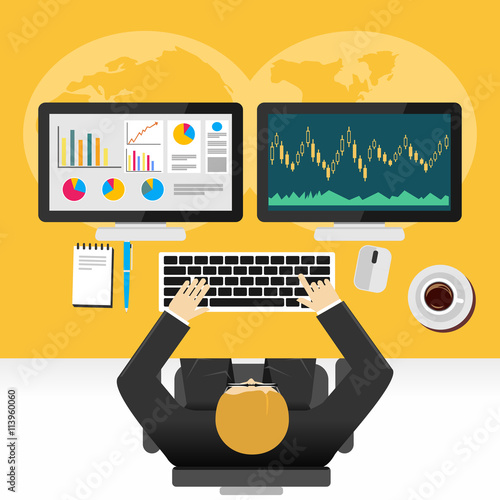 Stock market graphs monitoring concept illustration.
