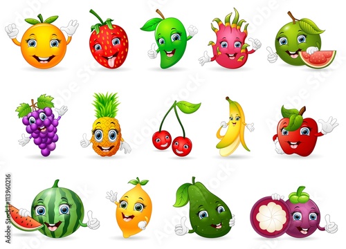 Funny various cartoon fruits