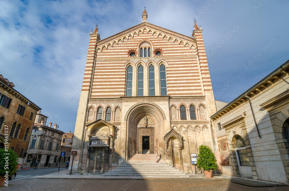 Facade of the church of the San Fermo Maggiore in Verona, Italy.