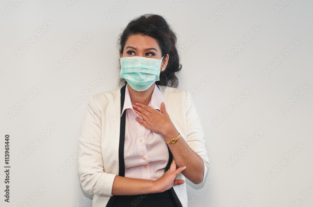 Business woman caught and wear mask cover Business woman caught and wear mask cover