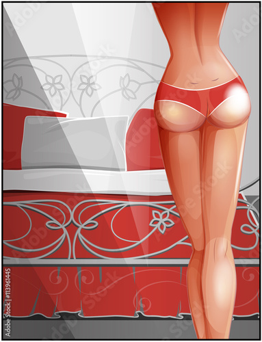 Sexy  girl in the bedroom. Female buttocks. Women with perfect t