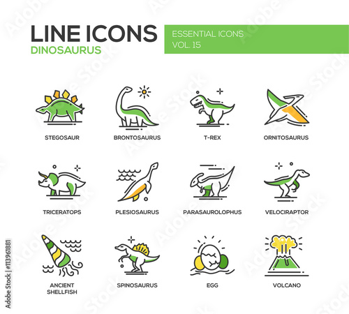 Dinosaurs species- line design icons set