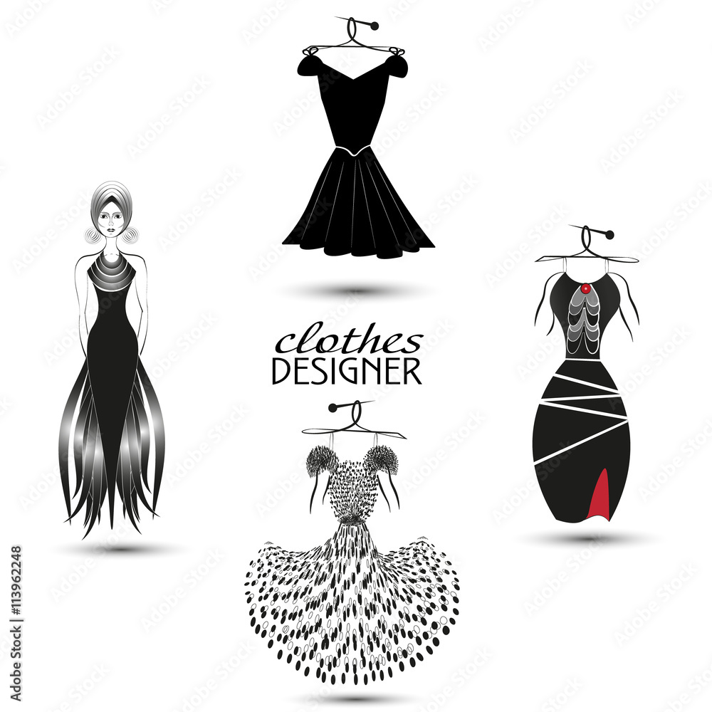 Four black dresses vector illustration Set of four black fancy dress on a  white background for decoration and design vector illustration Stock Vector  | Adobe Stock