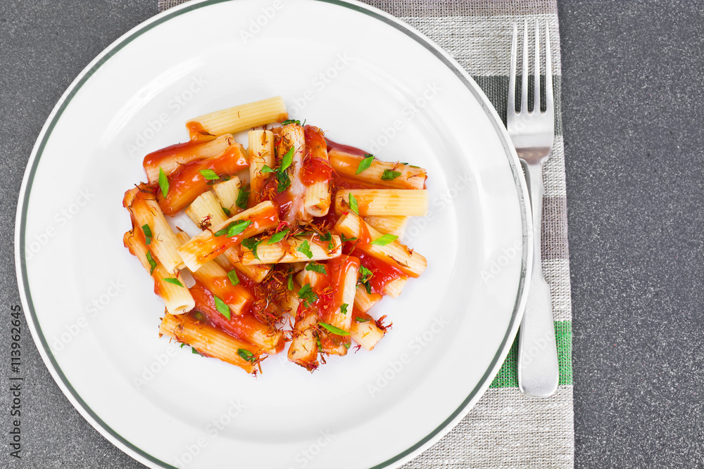 Pasta with Tomato Sauce Ketchup and Saffron Pasta with Tomato Sauce Ketchup and Saffron
