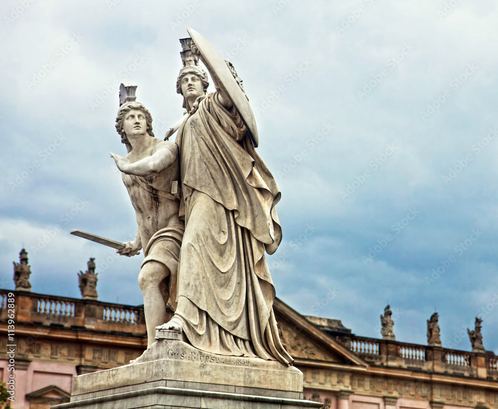 Berlin, Palace bridge, neoclassical statues against a stormy sky