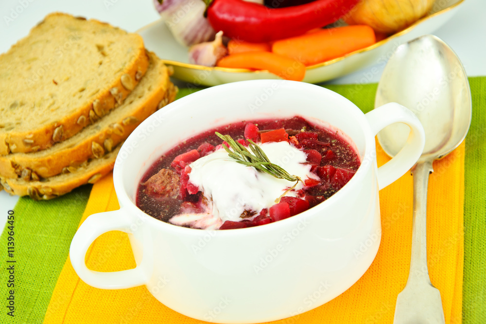 Healthy and Diet Food: Soup with Beetroot and Dumplings Healthy and Diet Food: Soup with Beetroot and Dumplings
