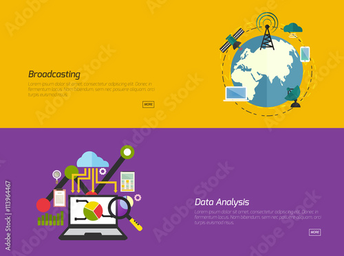 Flat design concepts for broadcast  Data analysis. Concepts for web banners and promotional materials.