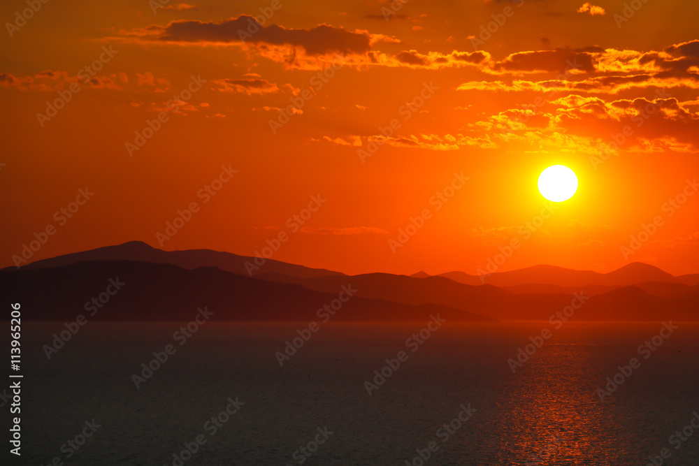 Amazing bright sunset at sea