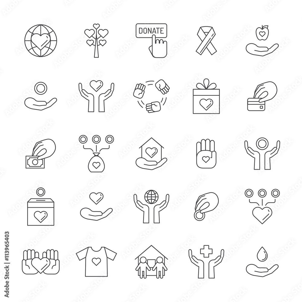 Donations and charity outline icon set. Clean and simple outline design. Donations and charity outline icon set. Clean and simple outline design.