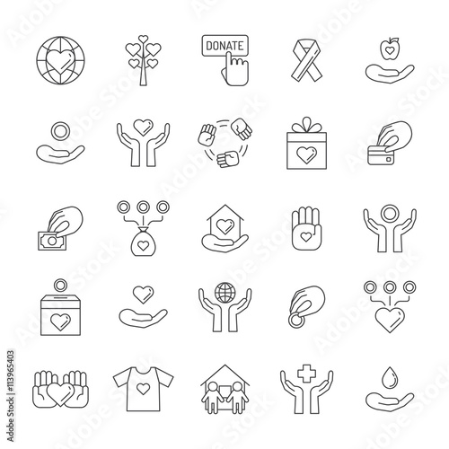 Donations and charity outline icon set. Clean and simple outline design.