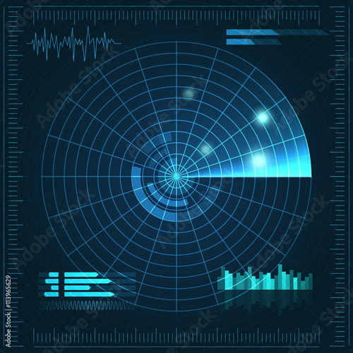 Blue radar screen. Vector illustration for your design. Technology background. Futuristic user interface. HUD.