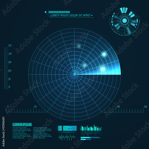Blue radar screen. Vector illustration for your design. Technology background. Futuristic user interface. HUD.